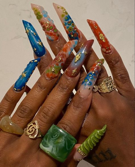 on Instagram: "She’s backkkk💅🏾Pre intro into FALL nails 🤎🩵🔥 6 attachments: >>>>> - #fallnails #lipstickshapednails #3Dnails #fallcolornails Lipstick Nails Design, Lipstick Nails, Weak Nails, Grunge Nails, Crazy Nails, Really Cute Nails, Unique Acrylic Nails, Gem Nails, Dream Nails