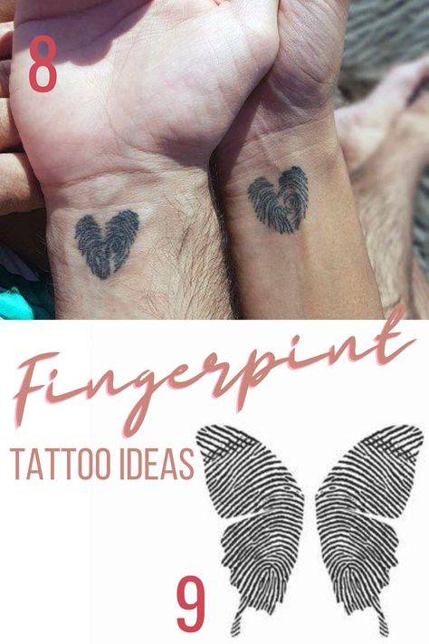 25 Special Fingerprint Tattoo Ideas - TattooGlee Handprint Tattoo Ideas, Half Butterfly Half Angel Wing Tattoo, Finger Print Tattoo Ideas, Parents Tattoo Ideas, Fingerprint Tattoo Ideas, Handprint Tattoo, Tattoos For Parents, Footprint Tattoo Ideas, Thumbprint Tattoo