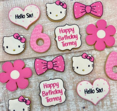 Hello Kitty Bow Cookies, Kitty Cookies Royal Icing, Hello Kitty Cookies Royal Icing, Hello Kitty Birthday Cookies, Hello Kitty Cookies Decorated, Pink Birthday Cookies, Hello Kitty Sugar Cookies, Bow Cookies, Hello Kitty Birthday Theme