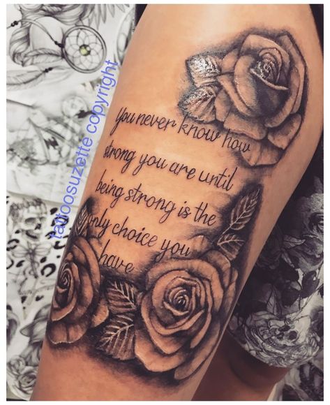 Big Cheap Tattoos, In Memory Rose Tattoos, Tattoo Font For Women, Tattoo Ideas Female Meaningful Quotes Arm, Simple Rose Tattoo Forearm, Meaningful Half Sleeve Tattoos For Women, Tattoos For Aniexty For Women, Dope Tattoos For Women Arm, Inspirational Tattoo For Women