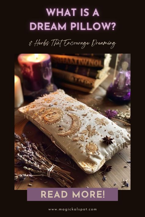 Drift into magical slumber with 'What is a Dream Pillow & Herbs That Encourage Dreaming' 🌙💤. Discover how to craft your own dream pillow filled with herbs like lavender, mugwort, and chamomile to promote peaceful sleep and vivid dreams. Ideal for those seeking restful nights and insightful dream journeys. Embrace the power of herbs to enhance your dreaming world. 🌿✨ #DreamPillowMagic #HerbalDreams Herbal Dream Pillows, Mugwort Dream Pillow, Herbs For Dreams, Dream Pillows Herbal Diy, Witchcraft Sleep, Herbal Sleep Pillows, Dream Protection, Dream Magick, What Is A Dream