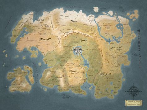 Tamriel (from The Elder Scrolls series). My version is based in the Tamriel map created by the DeviantArt user DwarfChieftain. It replaces the region borders with a much more visible and accurate version, and includes the names of the Tamriel regions. Elder Scrolls Map, Skyrim Map, Elder Scrolls Games, Fantasy World Map, Scale Map, Map Wallpaper, The Elder Scrolls, Fantasy Story, Fantasy Map