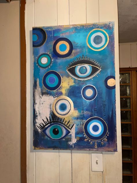 #evileyeart #acrylicpaintart #artist #texturedart Evil Eye Painting, Cactus Paintings, Evil Eye Art, Abstract Art Painting Techniques, Painting Canvases, Eye Painting, Acrylic Canvas, Art Party, Water Painting