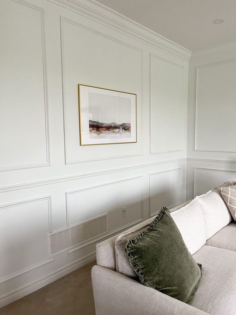 Accent Wall With Chair Rail, Wall With Chair Rail, Frame Molding Accent Wall, Picture Frame Molding Accent Wall, Molding Accent Wall, Diy Picture Frame Molding, Living Room Accent Wall, Diy Picture Frame, Panel Molding