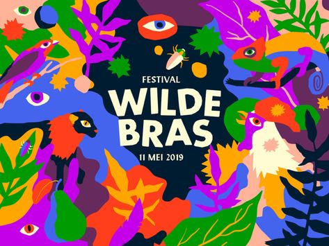 Wildebras Festival 2019 by Nick Liefhebber on Dribbble Summer Festival Graphic Design, Summer Campaign Design, Festival Design Branding, Tropical Design Graphic, Festival Branding Design, Festival Website Design, Festival Program Design, Jungle Graphic Design, Tropical Typography