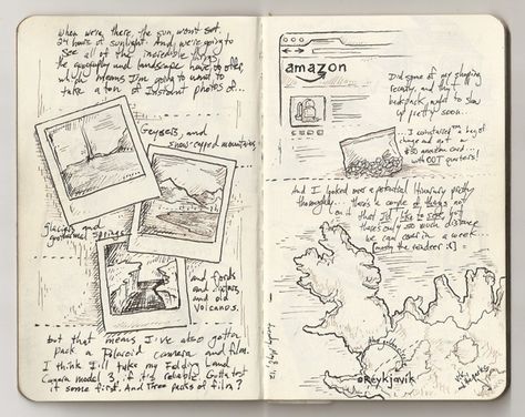 Ísland (Iceland) Sketch Journal (Excerpts) on Behance Island Sketch, Travel Journal Illustration, Field Trip Journal, Trekking Journal Ideas, Travelling Sketchbook, Sketchbook Art Journal Sketches, Iceland Scrapbook, Iceland Travel Journal, Travel Journal Cover