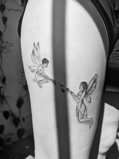 Two fairies shareing a gift Fairy Tattoo Designs Unique, Twin Sister Tattoos, Fairy Sisters, Duo Tattoo, Two Fairies, Tattoo Designs Unique, Sisters Tattoo, Fairy Tattoo Designs, Fairy Tattoo