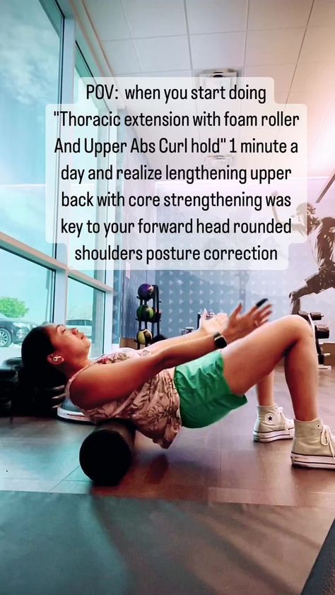 Rounded Shoulder Exercises, Forward Head Posture Correction, Better Posture Exercises, Forward Head Posture Exercises, Posture Correction Exercises, Shoulder Posture, Roller Workout, Movement Fitness, Upper Abs