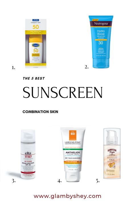 How To Choose The Right Everyday Sunscreen For Combination Skin: A post about what to look for in your everyday sunscreen. Read more at glambyshey.com Best Sunscreen For Body Summer, Sunscreen For Combination Skin, Best Facial Sunscreen, Everyday Sunscreen, Good Sunscreen For Face, Moisturizer For Combination Skin, Best Spf, Makeup Tips Foundation, Combo Skin