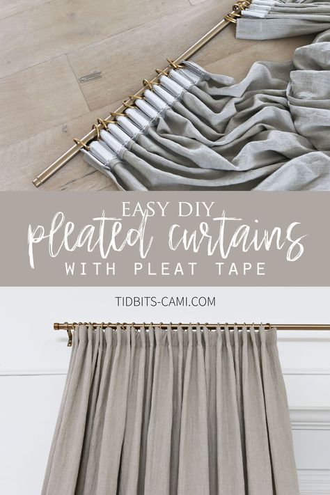 How To Pinch Pleat Curtains, Apron Length Curtains, Adding Trim To Curtains, Types Of Curtain Pleats, Diy Pinch Pleat Curtains, Pinch Pleat Curtains Diy, French Pleat Curtains, Pinch Pleat Drapes, House Curtains