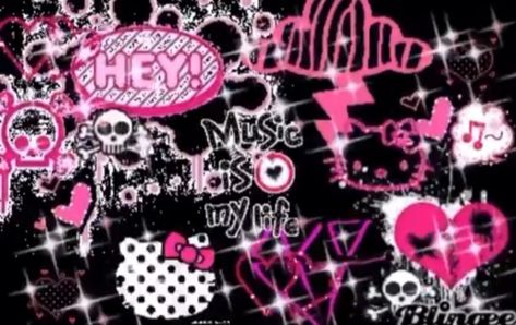 2000s Wallpaper, Pink Emo, Pink And Black Wallpaper, Kitty Aesthetic, Emo Princess, Timmy Turner, Scene Aesthetic, Pink Goth, Pink Grunge