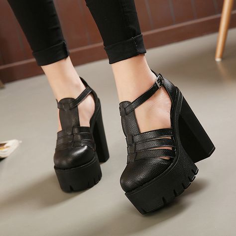 Hot selling 2015 new summer fashion high platform sandals women casual ladies shoes China Black and White Size EUR 35 to 39-in Women's Sandals from Shoes on Aliexpress.com | Alibaba Group High Platform Shoes, Gothic Shoes, Elegant Sandals, Ankle Strap Shoes, Elegant Shoes, Sandal Fashion, Winter Shoes, Nubuck Leather, Rubber Heels