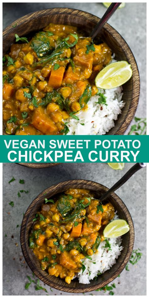 Potato Chickpea Curry, Sweet Patato, Sweet Potato Chickpea Curry, Chickpea And Spinach, Potato Chickpea, Vegan Curry Recipes, Oh She Glows, Sweet Potato Curry, Spinach Curry