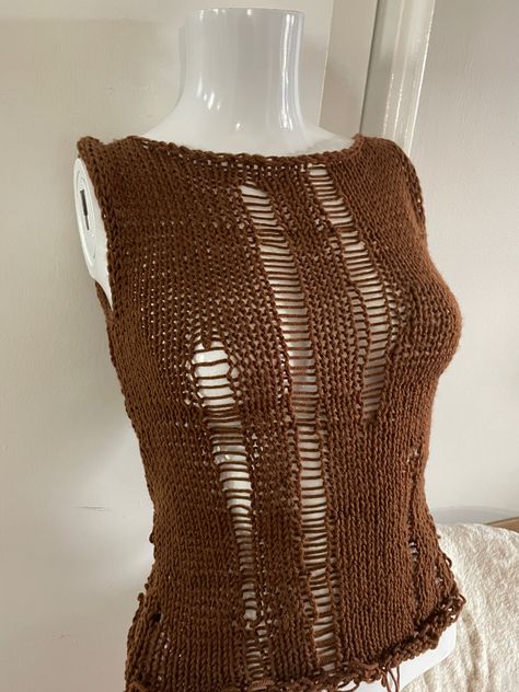 Knit Distressed Top, Crochet Top Distressed, Distressed Crochet Pattern, Crochet Distressed Top, Distressed Crochet Top, Distress Crochet, Crochet Distressed, Mushroom Outfit, Summer Knitting Projects