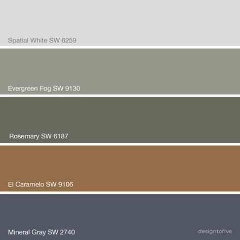 Evergreen Paint Palette, Coordinating Green Paint Colors, Evergreen Fog Color Palette Bedroom, Sw Rosemary Paint Cabinets, Sw9130 Evergreen Fog, Evergreen Fog Cabinet, Sage Green Kitchen Palette, Neutral Decor With Green Accents, Kitchen Evergreen Fog