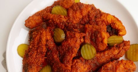 Kfc Nashville Hot Chicken Tenders, Nashville Hot Chicken Tenders, Hot Chicken Tenders, Nashville Hot Chicken Recipe, Chicken Stripes, Spicy Chicken Tenders, Hot Chicken Recipe, Nashville Chicken, Kfc Chicken