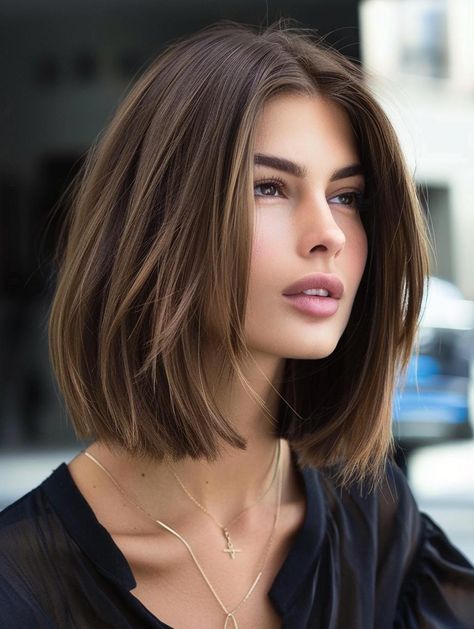 Chic Chin-Length Haircuts for All Hair Types 2024 Short Straight Hair Cuts For Women, 1c Hairstyles, Short Hair Haircuts For Women, Bob Cut With Layers, Short Hairstyles For Straight Hair, Feminine Short Hair, Chin Length Haircuts, Straight Hair Cuts, Chin Length