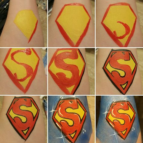 Superman Face Paint, Superman Makeup, Superman Face Painting, Face Painting Step By Step, Captain America Face Paint, Logo Step By Step, Kids Halloween Face, Superhero Face Painting, Face Painting Tips