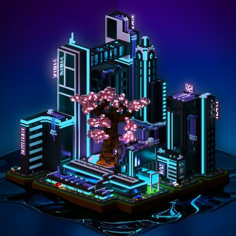 Neotokyo ️  #magicavoxel #voxelart #blender #3D Minecraft Build House, Cyberpunk House, Cyberpunk Building, Villa Minecraft, Scifi Building, Game Crafts, Ville Cyberpunk, Futuristic House, Minecraft Modern