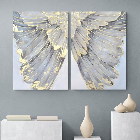 PRICES MAY VARY. 1. Size: The size of this feather abstract wall art is 16x24inchx2, and there is a white edge of 0.5cm at its edge. You can buy your favorite frame to assemble and experience the fun of DIY. 2. Quality: high-definition pictures are printed on high-quality canvas, so that gold white silver gray abstract paintings appears vivid image, not only not easy to fade, moisture-proof, long life, but also environmental protection and no smell, to ensure the health of you and your family. 3 Painting Angel Wings, Gray Art, Grey Abstract Art, Feather Wall Art, Abstract Pictures, Feather Painting, Grey Art, White Feather, Wall Art Large