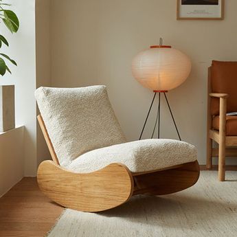 In the hustle and bustle of modern life, we all crave a serene corner to unwind and rejuvenate. This white oak rocking chair is the perfect choice for just that. Crafted from high-quality white oak, it exudes a subtle yet luxurious feel with its sturdy texture and natural grain. The soft white fleece cushions on the seat and back offer a contrasting touch, creating a comfortable seating experience. Imagine sitting in this rocking chair on a sunny afternoon, gently swaying with the breeze, embrac Aesthetic Rocking Chair, Product Design Chair, Aesthetic Furniture Living Rooms, Rocking Chair Aesthetic, Floor Rocking Chair, Aesthetic Chairs, Accent Chairs For Bedroom, White Rocking Chair, Rocking Chair Design