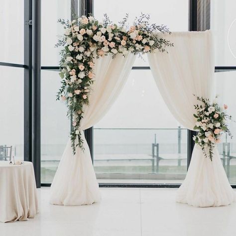 Arch For Wedding Reception, Wedding Entrance Design Ideas, Engagement Arch Ideas, Floral Arch Photo Backdrop, Elegant Wedding Arch Ideas, Arch Entrance Wedding, Wedding Church Entrance Decor, Wedding Back Drop Design, Wedding Entrance Arch Decor