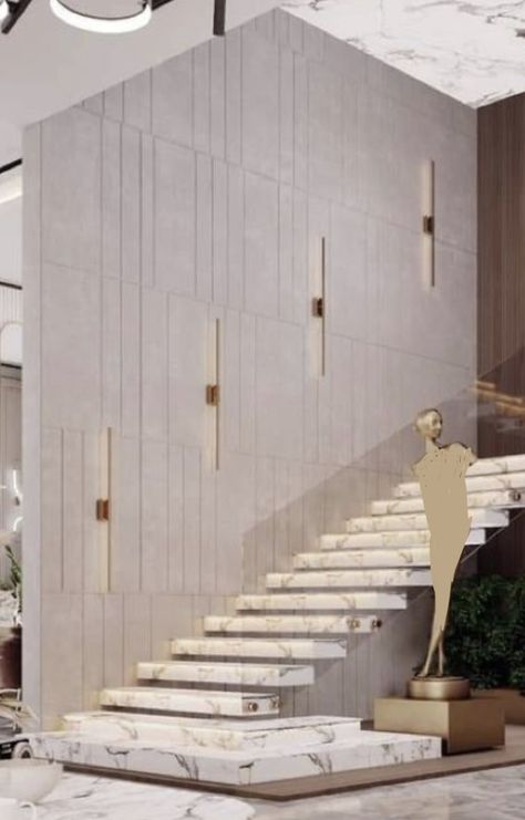 Staircase Wall Cladding Ideas, Staircase Wall Cladding, Double Height Staircase Wall Design Modern, Double Height Staircase Wall Design, Stair Well Wall Ideas, Staircase Wall Design Modern, Staircase Landing Ideas, Stair Wall Design, Entry Designs