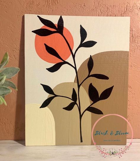 The minimalism in this painting is perfect for any room in the house. It has just the right pop of color to stand against the neutral tones! Materials: Canvas Board, acrylic paint  Size: 8in x 10 in  This product does NOT come framed. It is a flat canvas board. Brown Boho Painting, Neutral Acrylic Painting Ideas, Easy Abstract Painting Ideas On Canvas, Plants Painting Ideas, Boho Art Painting Easy, Easy Boho Painting Ideas On Canvas, Diy Boho Painting Canvases, Minimalism Art Painting, Easy Boho Painting Ideas