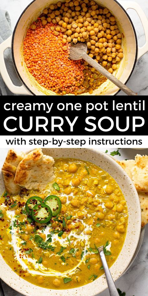 Lentil Soup Crockpot, Lentil Vegan, Curry Lentil Soup, Soup Recipes Healthy Vegetarian, Curried Lentil Soup, Coconut Curry Soup, Vegetarian Soup Recipes, Chickpea Soup, Red Lentils