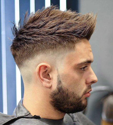 Skin sharp fade faux hawk - The high fade in this style works together with the crisp, pointy faux hawk for an outgoing masculine appearance. Fohawk Haircut, Trendy We Fryzurach, Faux Hawk Hairstyles, Popular Mens Hairstyles, Spiky Hair, Spiked Hair, Mohawk Hairstyles, Men Haircut Styles, Cool Hairstyles For Men