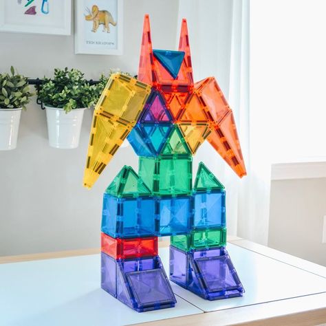 April Karschner on Instagram: ““AUTOBOTS, ROLL OUT!”⠀ ⠀ Anyone else’s kids obsessed with Transformers?⠀ ⠀ I’ll sometimes let Lincoln scroll a hashtag to find inspiration…” Magnatiles Ideas, Connetix Tiles, Magnet Tiles, Magna Tiles, Tiles Ideas, Magnetic Tiles, Open Ended Toys, Indoor Activities For Kids, Toddler Play