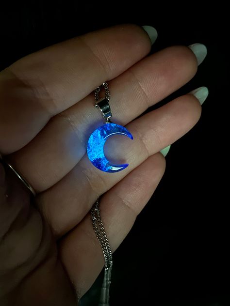 Moon Crystal Pendant, Moon Themed Gifts, Blue Moon Jewelry, Crystal Moon Necklace, Etsy Finds Products, Blue Accessories Aesthetic, Glowing Moon Necklace, Necklaces For Girlfriends