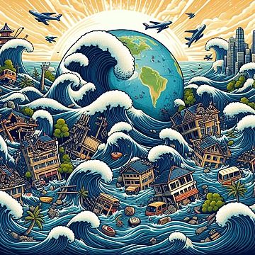 Tsunami Poster Ideas, Natural Disasters Poster, Poster Tsunami, Save The Ocean Art, Tsunami Aesthetic, Disaster Poster, Tsunami Image, Nature Disaster, Natural Disasters Art