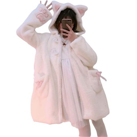 Women Cute Kawaii Cat Ear Claw Grils Fleece Warm Long Sleeve Hoodie Sweatshirt Coat Jacket Bunny Ear Hoodie, Winter Faux Fur Coat, Bunny Hoodie, Cute Coats, Womens Jackets Casual, Casual Outerwear, Cute Rabbit, Jacket Parka, Rabbit Ears