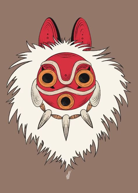 Mononoke Mask, Princess Mononoke Art, Princess Mononoke Tattoo, Africa Drawing, Art Studio Ghibli, Ghibli Tattoo, Mask Drawing, Princess Drawings, Studio Ghibli Art