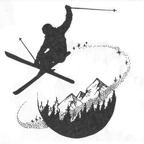 Skiing Tattoo Ideas, Skiing Tattoo, Jordan Tattoo, Mountain Bike Tattoo, Canada Tattoo, Skiing Art, Snowboard Art, Bike Tattoos, Ski Art