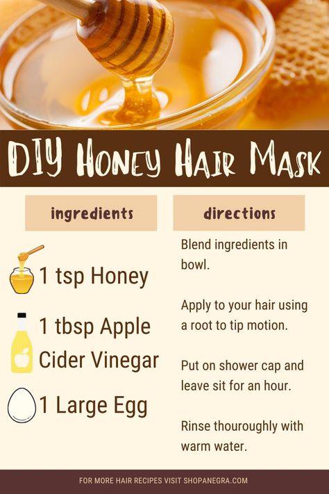 Natural Hair Recipes, Vinegar For Hair, Honey Hair Mask, Diy Honey, Homemade Hair Treatments, Hair Mask Recipe, Homemade Hair Mask, Honey Diy, Hair Mask For Damaged Hair