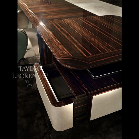 MACASSAR EBONY & LEATHER DESK | TAYLOR LLORENTE FURNITURE Luxury Desk, Desk Drawers, Macassar Ebony, Gold Furniture, Luxury Office, Leather Desk, Art Desk, Ebony Wood, Desk Design