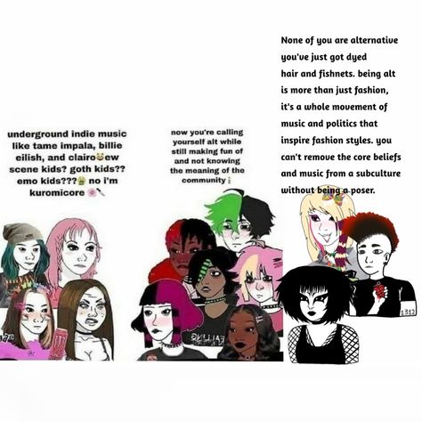 The Difference Between Emo And Goth, Queer Core Punk, Alt Subcultures Outfits, Difference Between Emo And Goth, Punk Subculture Fashion, Scene Punk Outfits, Punk Username Ideas, Wholesome Punk, Hardcore Punk Aesthetic