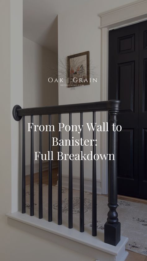 While it might seem like a small detail, updating your stairway pony wall or drywall handrail for a banister can bring about big changes in your home’s overall look! In this blog post, we’ll explore the reasons why you should consider updating your pony wall stair rail into a banister and design decisions you’ll need to make in the process. Wall To Banister, Updating Railings Stairways, How To Stair Railing, Pony Wall Update, Railing Update Diy, Pony Wall Stairs Railings, Pony Wall Railing, Open Stair Wall, Half Wall Staircase Decor