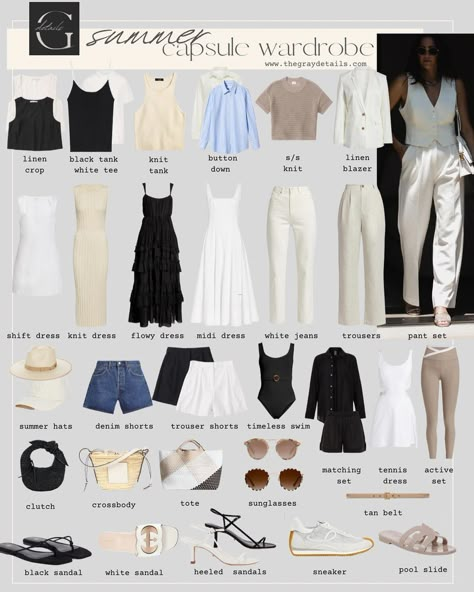 Summer Outfit Essentials 2023, Summer Outfits Wardrobe Capsule, Minimal Classic Capsule Wardrobe, Essentials Summer Outfit, Staple Wardrobe Pieces Summer, Classy Summer Wardrobe, Asian Capsule Wardrobe, Capsule Wardrobe Summer 2023/2024, Casual Spring Capsule Wardrobe 2024