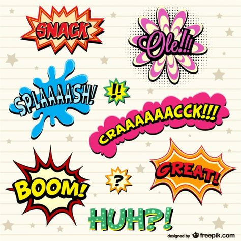 Comic book exclamations set  Free Vector Peter Max Art, Comic Template, Comic Book Template, Comic Bubble, Comic Book Layout, Batman Birthday Party, Design Comics, Book Works, Pop Art Comic