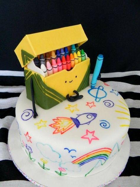 Decorated Gourds, Crayon Cake, Doodle Cake, Cake Decorating Equipment, Hand Painted Cakes, Homemade Birthday Cakes, Crazy Cakes, Pumpkin Painting, Painted Cakes