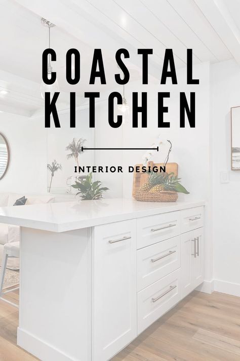 Australian Coastal Style Kitchen, Coastal Cabinets Kitchen, White Coastal Kitchen Backsplash, Beach Condo Kitchen Ideas, Coastal Tile Backsplash Kitchen, Coastal Boho Interior Kitchen, Modern Coastal Kitchen Cabinets, Small Beach Kitchen Ideas, Coastal Kitchen Islands