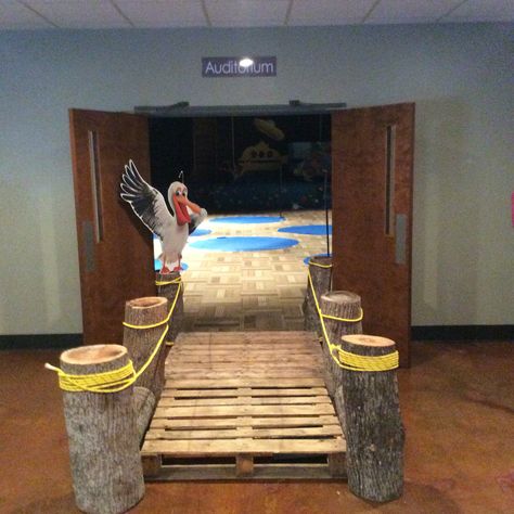 Scuba Vbs Entrance, Crocodile Dock Vbs Decorations, Under Water Vbs Decorating Ideas, Pier Decorating Ideas, Under The Sea Entrance Decor, Breaker Rock Beach Vbs 2024 Stage, Vbs Sea Theme, Vbs Water Theme, Breaker Rock Beach Vbs 2024 Door Decorations