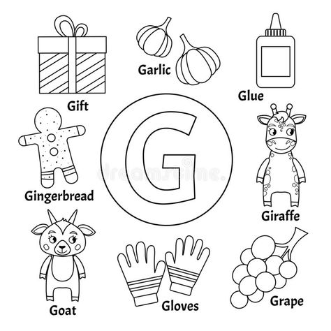 Illustration about Vector cute kids animal alphabet. Letter G. Set of cute cartoon illustrations. Coloring page. Illustration of activity, character, education - 134978104 Letter Gg Worksheet Preschool, Alphabet Coloring Book Free Printables, Letter G Coloring Sheet, G Letter Worksheet, Letter Gg Activities Preschool, Letter G Coloring Page, Letter Gg Worksheets, Letter G Worksheets For Preschool, G Activities For Preschool