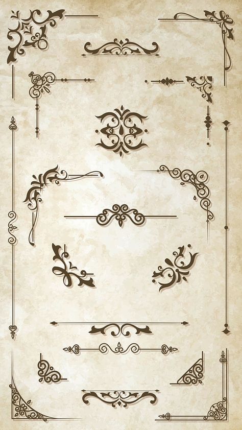 Vintage border design element vector set | premium image by rawpixel.com / Kappy Kappy Steampunk Border Design, Baroque Borders Design, Vintage Border Design, Barber Poster, Calligraphy Borders, Letter Borders, File Decoration Ideas, Molduras Vintage, Vintage Border