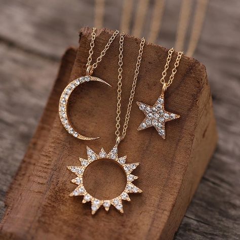 Three Necklaces, Star And Moon Necklace, Gold Moon Necklace, Moon Pendant Necklace, Multi Layer Necklace, Dainty Gold Necklace, Star Moon, Bohemian Necklace, Moon Star