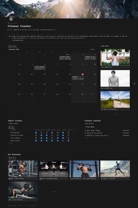 Track all your fitness goals with this simple and intuitive Notion template! #digitaltemplate #notiontemplate #fitness #health #workout #fitnessplanner Notion Health Template, Notion Fitness Template, Notion Workout Template, Notion Layout, Routine App, Fitness Planner Free, Workout Template, Health Workout, Workout Calendar