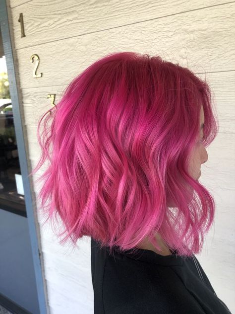 Short Bright Pink Hair, Vivid Pink Hair, Short Hot Pink Hair, Hot Pink Short Hair, Pulp Riot Hair Color Ideas, Medium Pink Hair, Berry Pink Hair, Red And Pink Hair, Candy Pink Hair